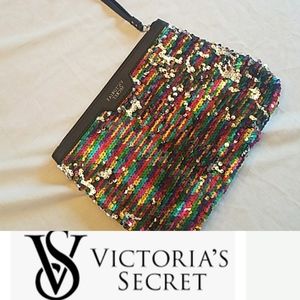 Victoria's Secret Rainbow Flip Sequin Clutch Purse / pouch